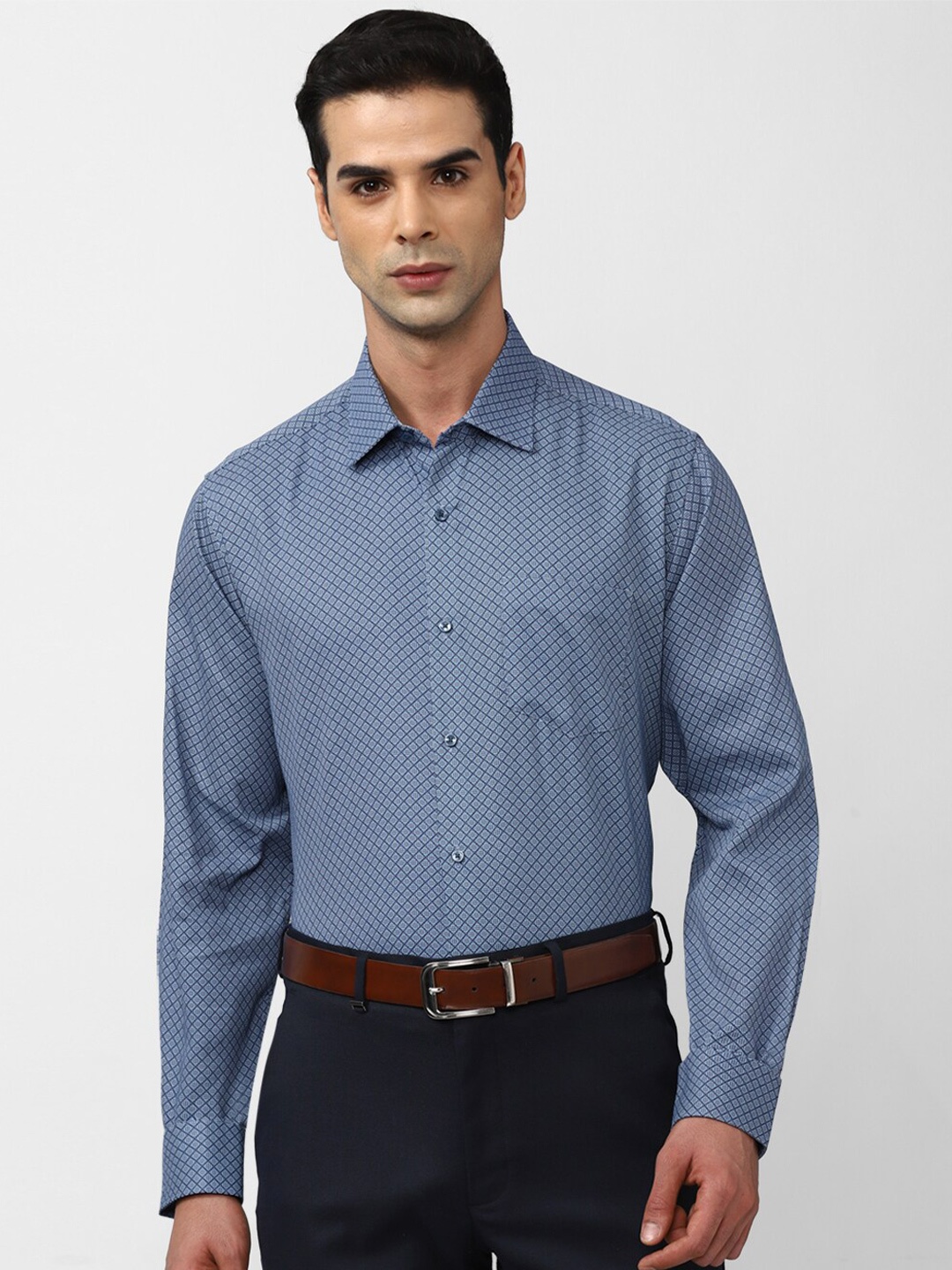 Van Heusen Spread Collar Micro Printed Party Pure Cotton Shirt, Blue