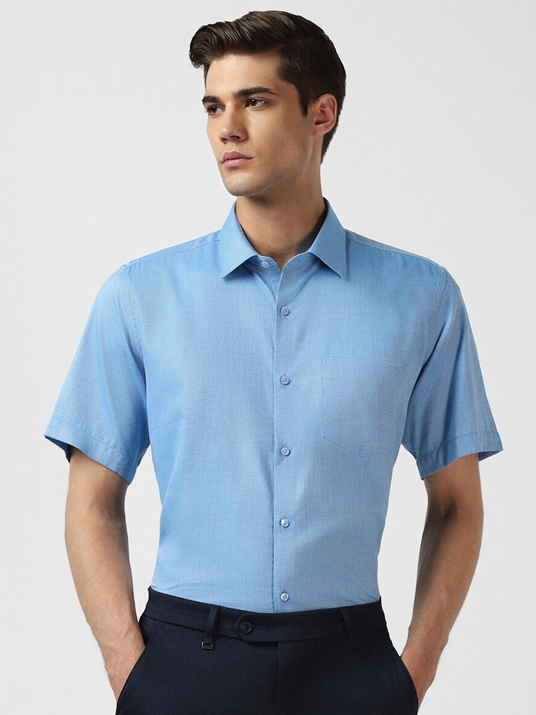 

Van Heusen Textured Spread Collar Formal Pure Cotton Shirt, Blue