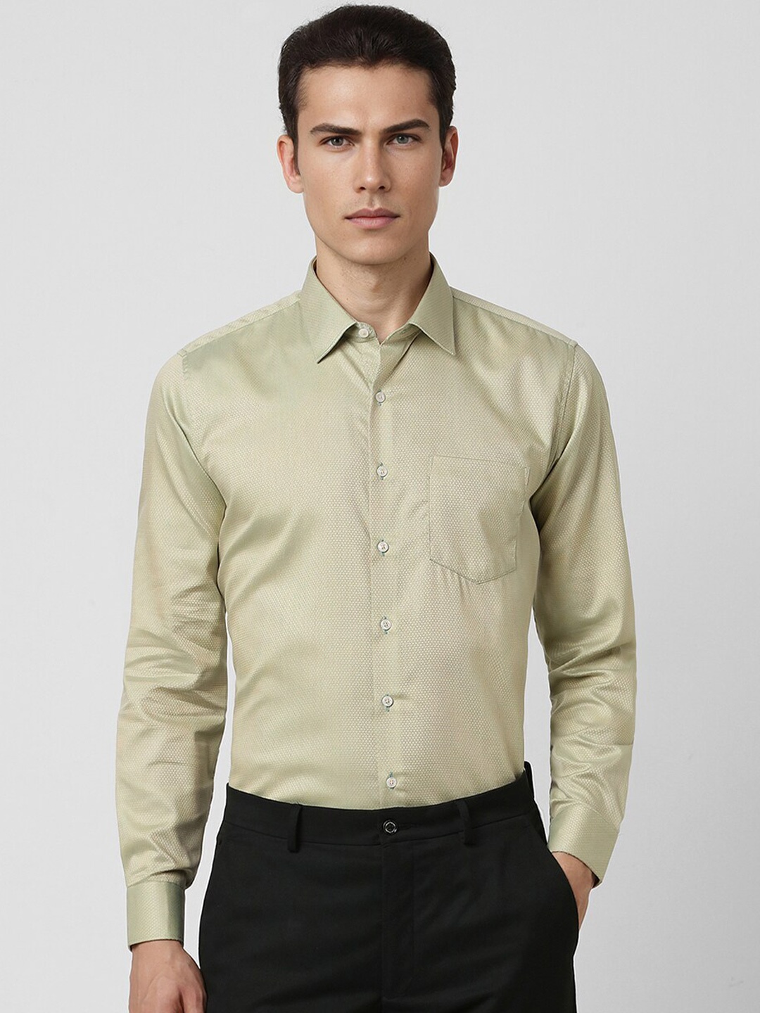 

Van Heusen Spread Collar Slim Fit Textured Party Pure Cotton Shirt, Green
