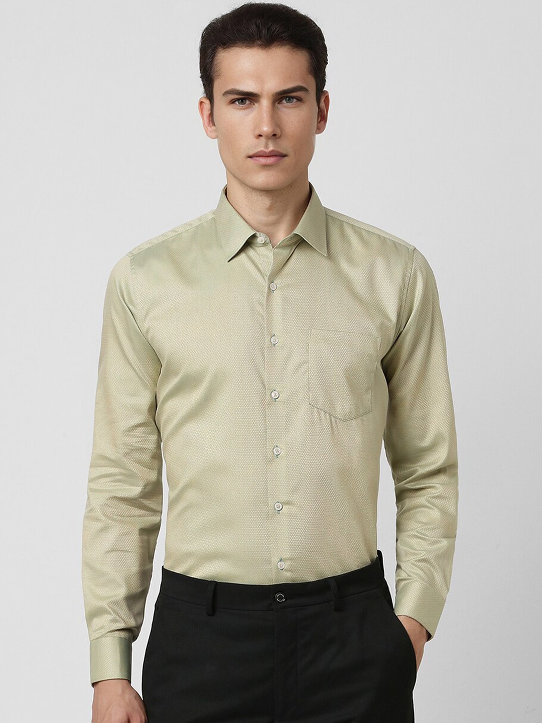

Van Heusen Slim Fit Textured Spread Collar Pure Cotton Shirt, Green