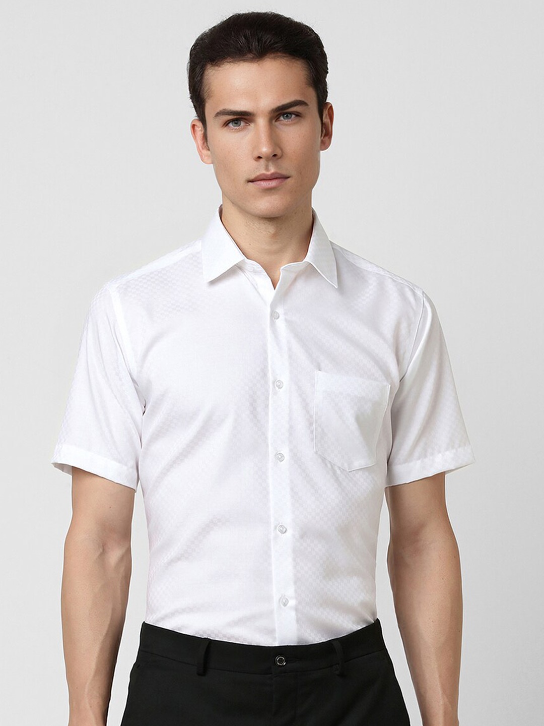 

Van Heusen Regular Fit Checked Half Sleeves Cotton Formal Shirt, White
