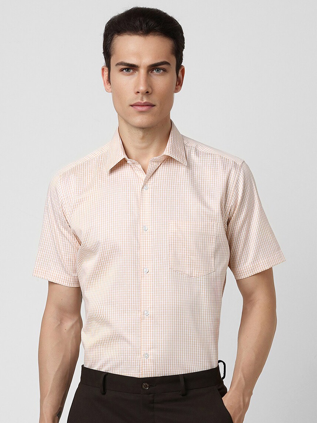 

Van Heusen Micro Checked Cotton Formal Shirt, Beige