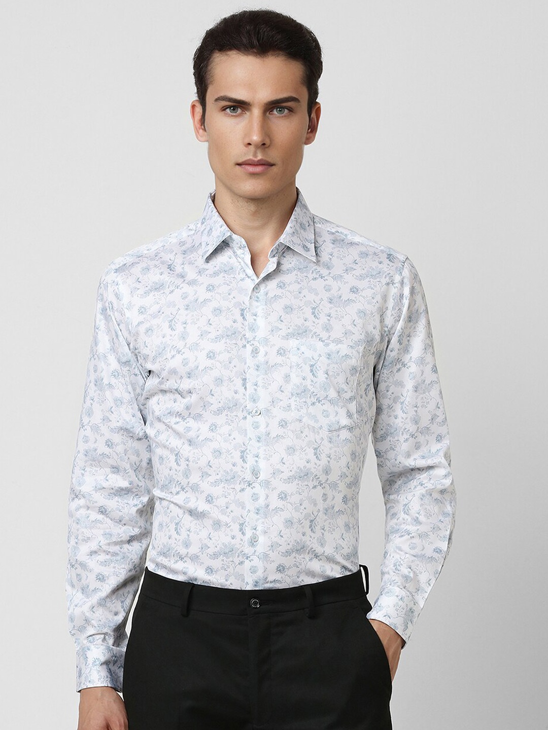 

Van Heusen Regular Fit Floral Printed Full Sleeves Cotton Formal Shirt, White
