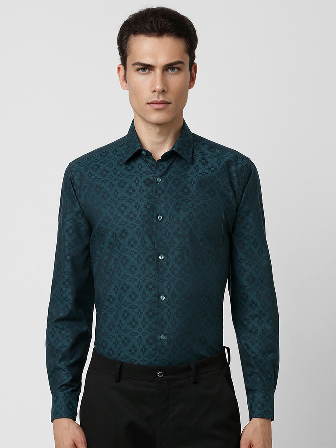

Van Heusen Geometric Printed Long Sleeves Party Shirt, Green