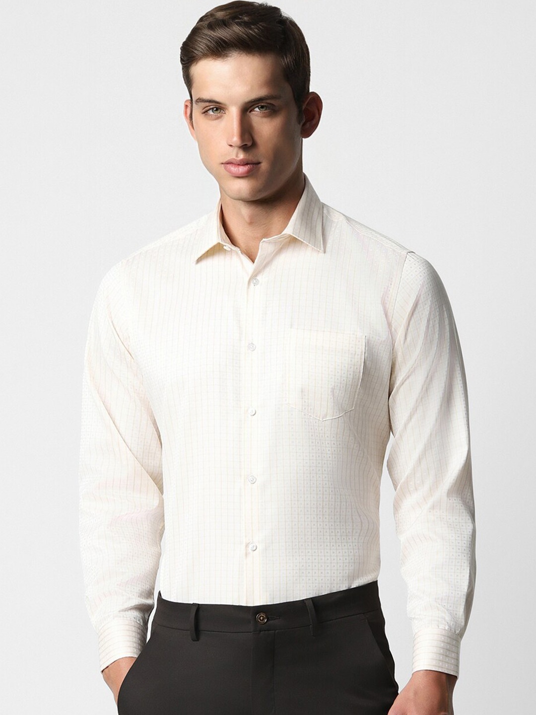 

Van Heusen Spread Collar Checked Formal Pure Cotton Shirt, Cream