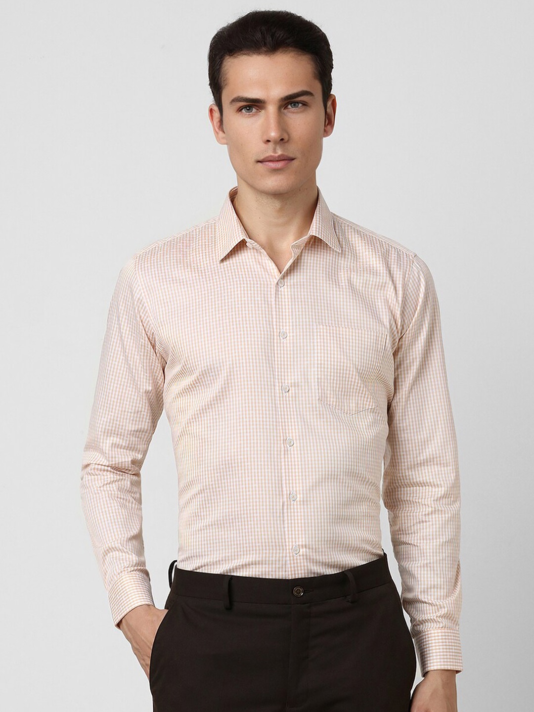 Van Heusen Slim Fit Micro Checked Formal Pure Cotton Shirt, Beige
