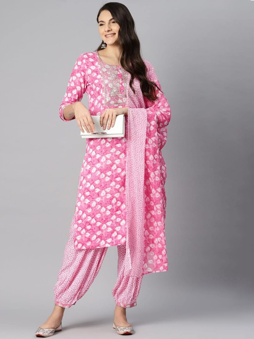 

KALINI Abstract Printed Sequinned Pure Cotton Straight Kurta With Salwar & Dupatta, Pink