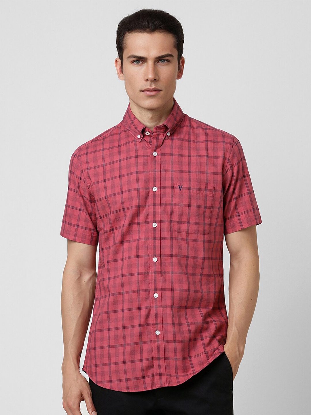 

Van Heusen Sport Slim Fit Checked Button Down Collar Pure Cotton Casual Shirt, Pink