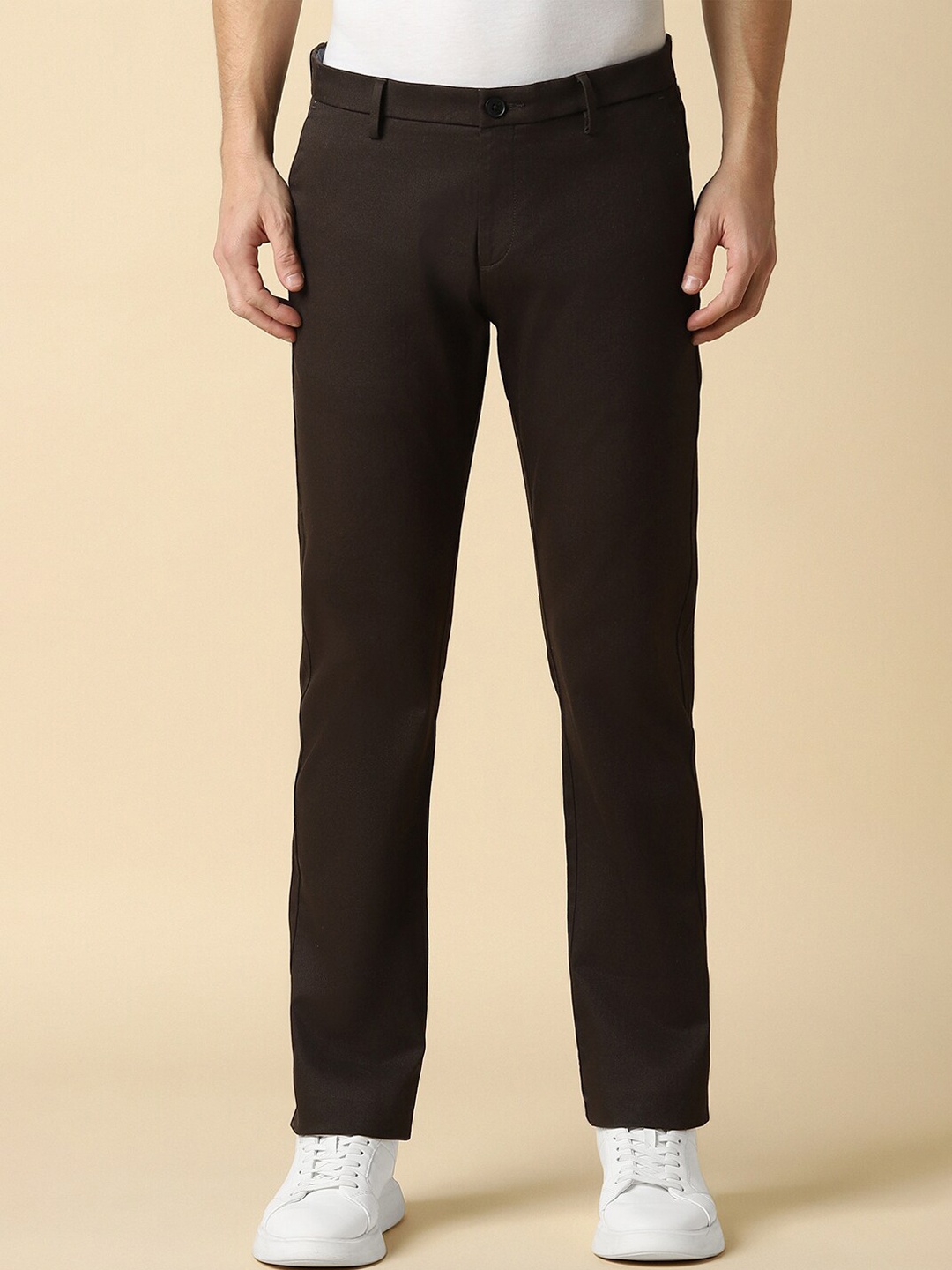 

Allen Solly Men Slim Fit Mid-Rise Plain Regular Trousers, Brown