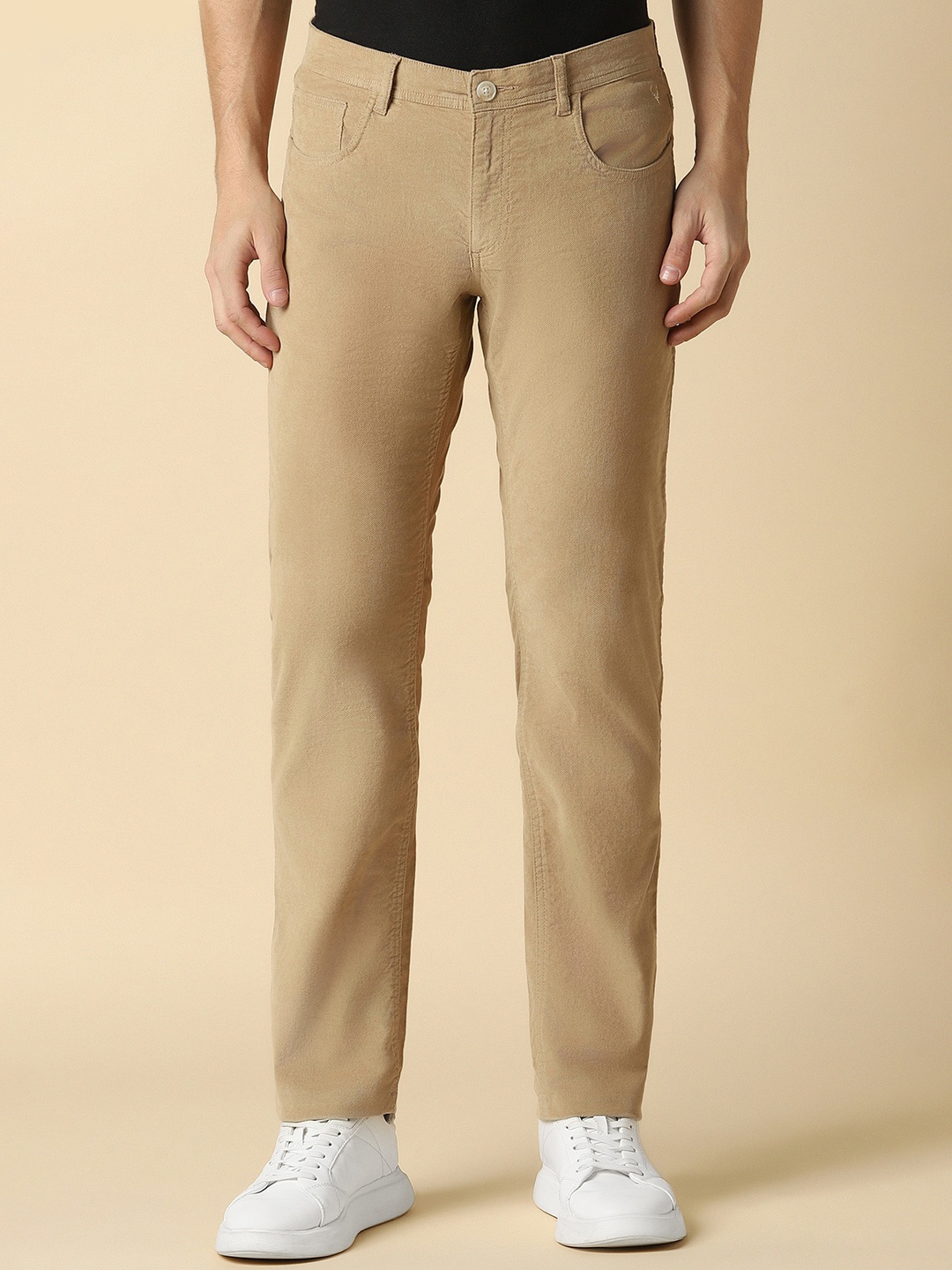 

Allen Solly Men Textured Mid-Rise Slim Fit Regular Trouser, Beige