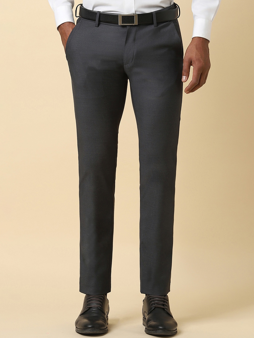 

Allen Solly Men Textured Slim Fit Formal Trousers, Grey