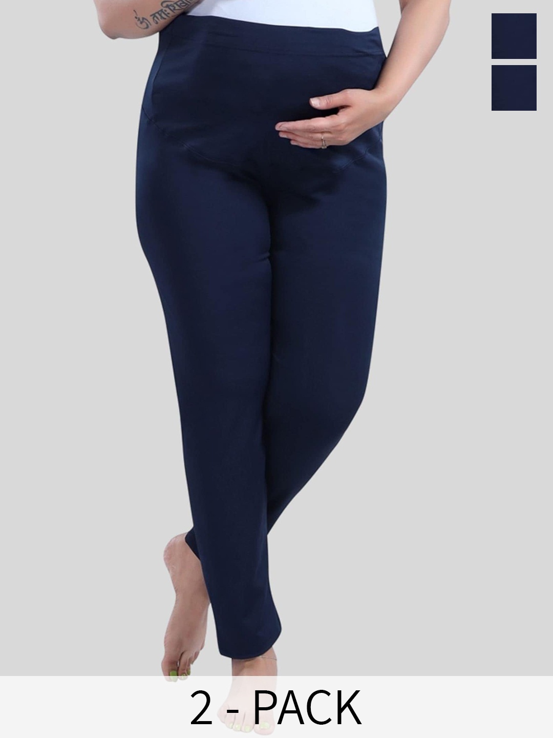 

Fabme Pack Of 2 Maternity Ankle Length Leggings, Navy blue