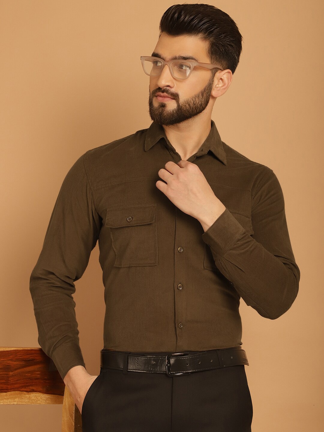 

Indian Needle Classic Spread Collar Long Sleeves Regular Fit Formal Shirt, Brown