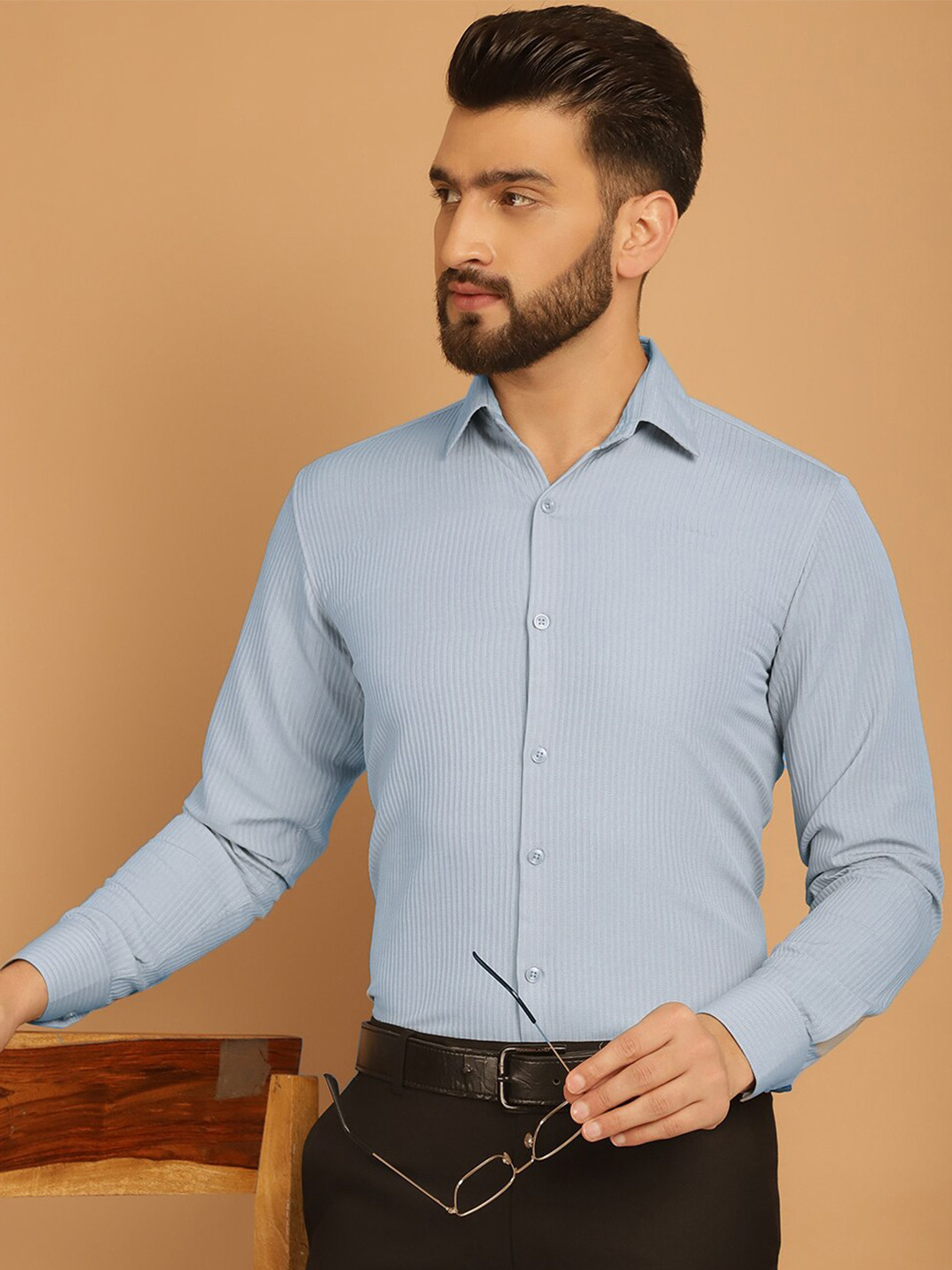 

Indian Needle Classic Vertical Stripes Opaque Cotton Wrinkle Free Formal Shirt, Grey