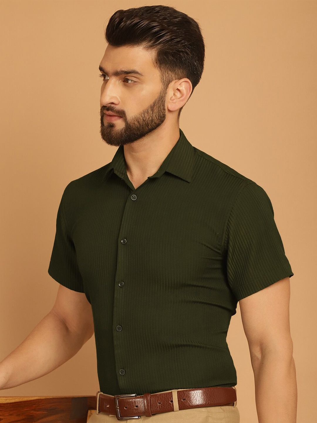

Indian Needle Classic Spread Collar Wrinkle Free Formal Shirt, Olive