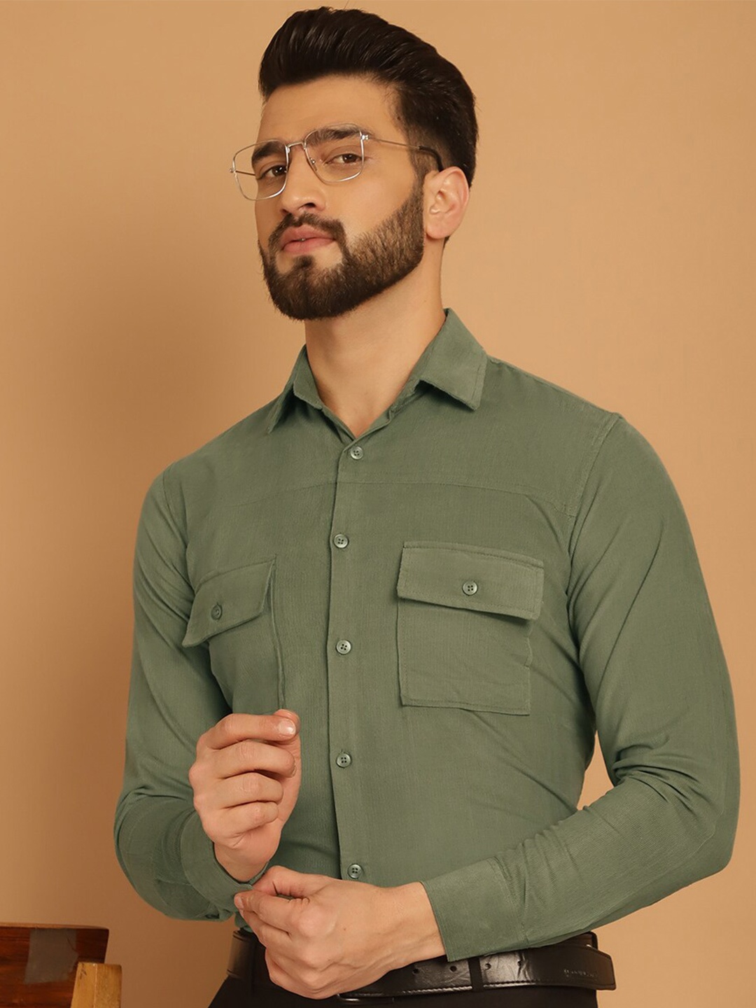 

Indian Needle Classic Corduroy Weave Formal Shirt, Green