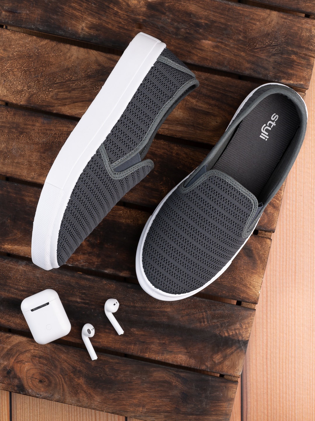

Styli Men Knitted Upper Comfort Slip On Shoes, Grey