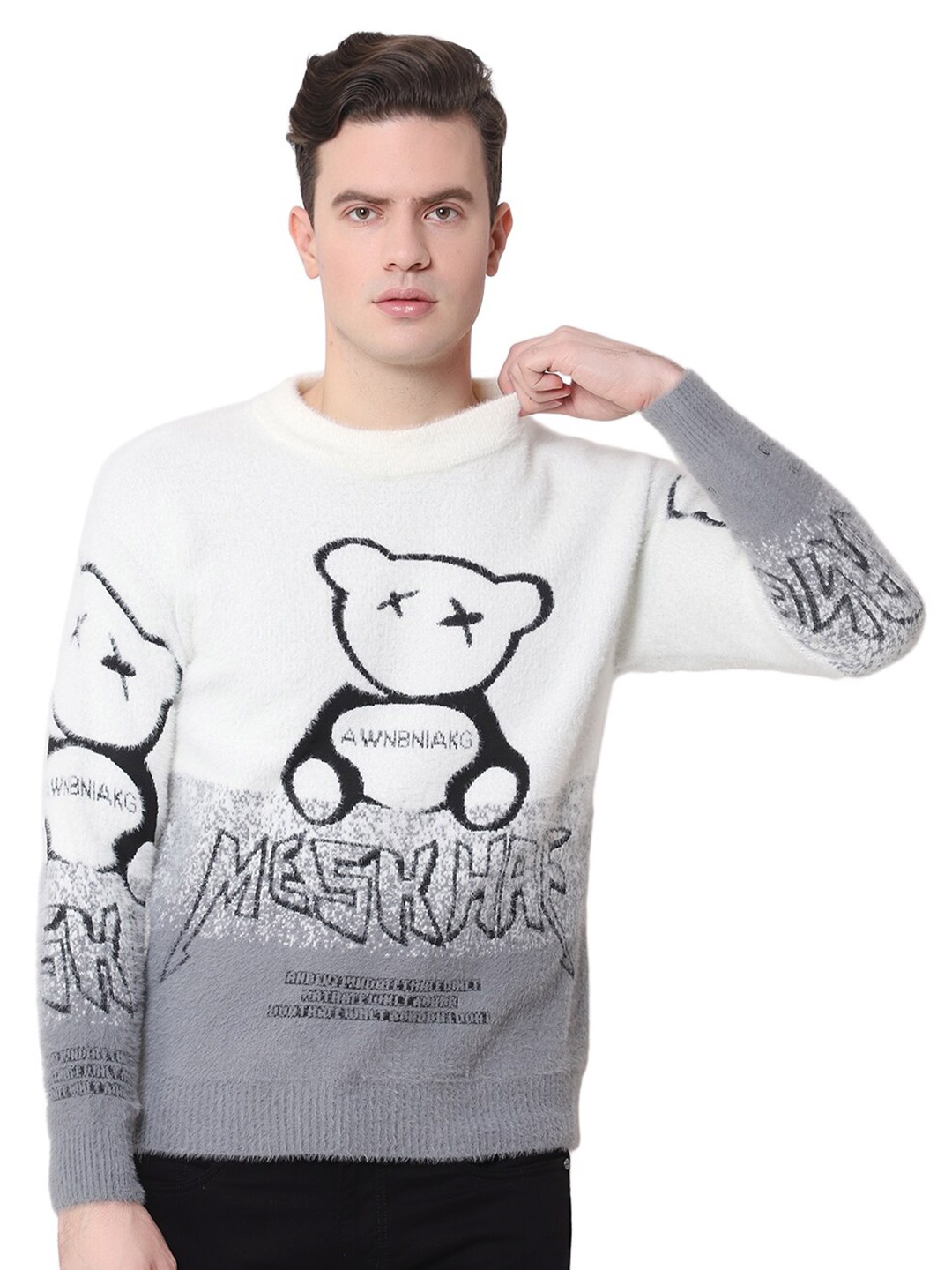 

Zacharias Graphic Printed Woollen Pullover, White