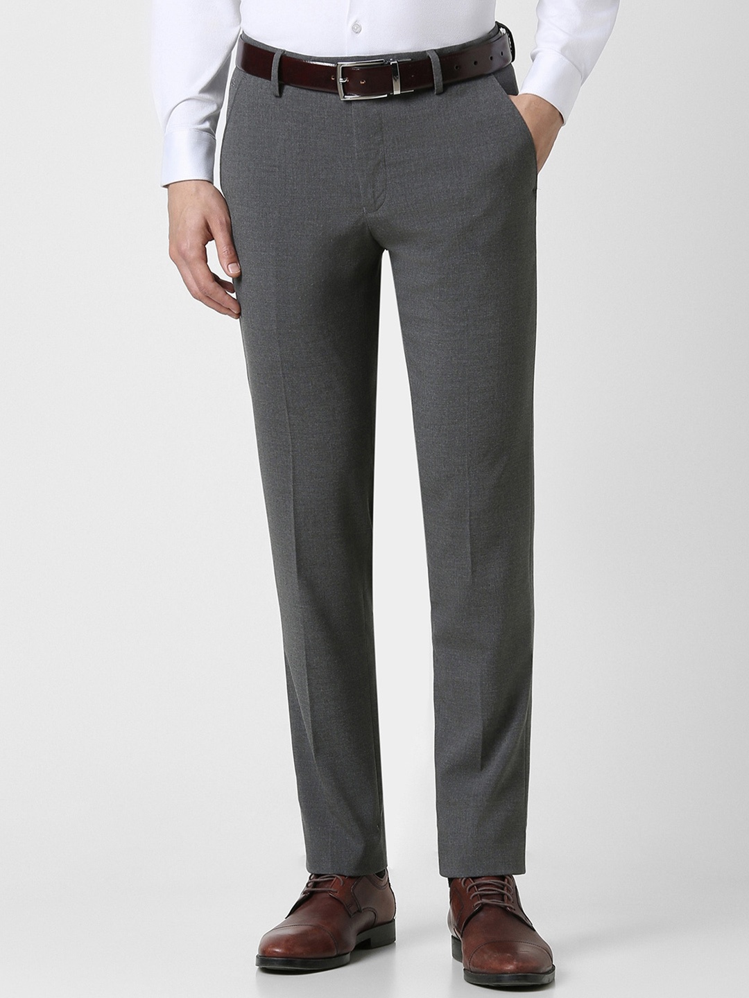 

Peter England Men Slim Fit Mid Rise Formal Trousers, Grey