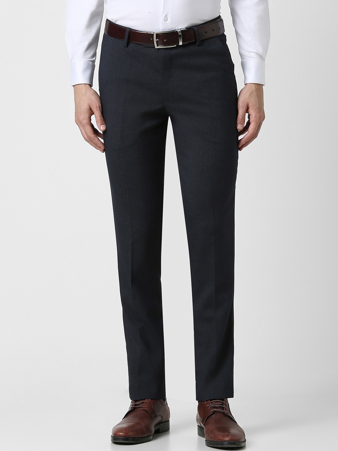 

Peter England Men Textured Slim Fit Formal Trousers, Navy blue