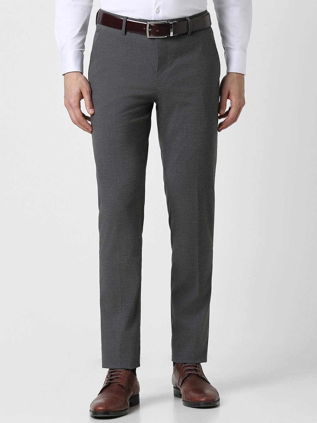 

Peter England Men Textured Slim Fit Formal Trousers, Grey