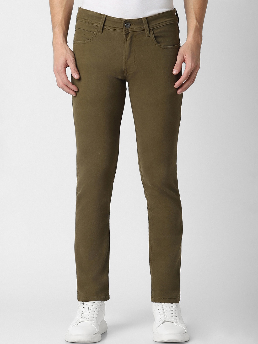 

Peter England Casuals Men Mid-Rise Skinny Fit Trousers, Olive