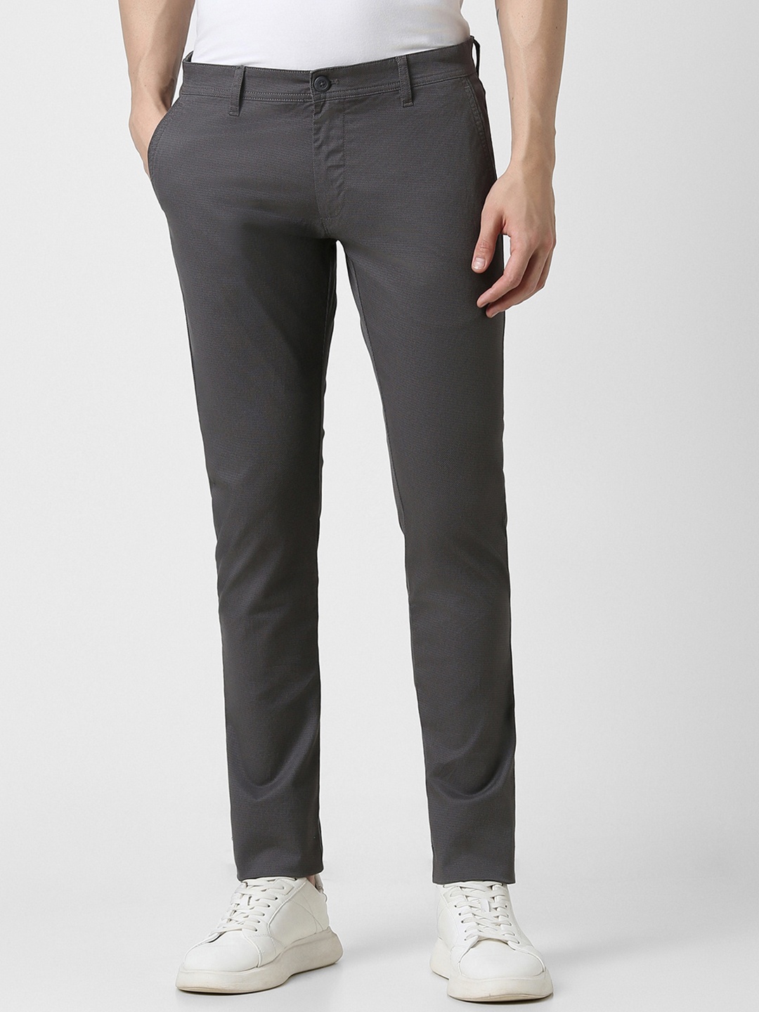 

Peter England Casuals Men Mid-Rise Skinny Fit Trousers, Grey