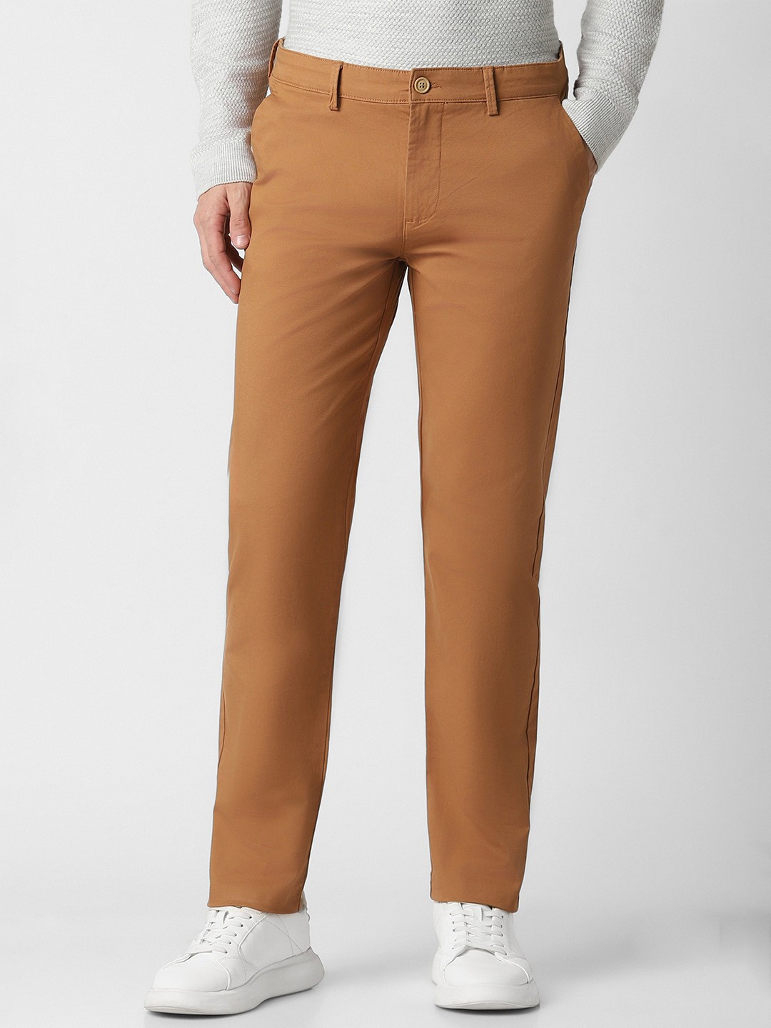 

Peter England Casuals Men Mid-Rise Super Slim Fit Trousers, Brown