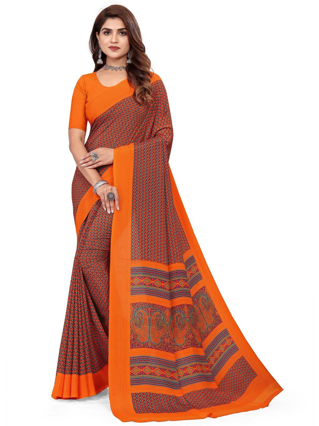 

VIMLA Ethnic Motifs Pure Crepe Saree, Orange