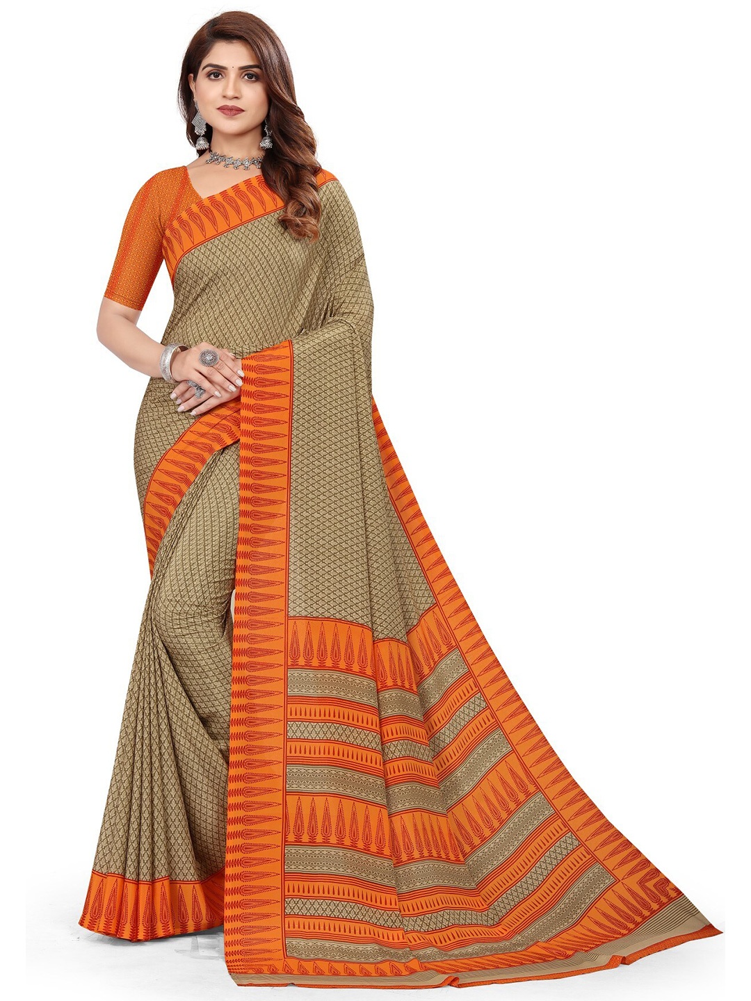 

VIMLA Ethnic Motifs Printed Pure Crepe Saree, Mustard