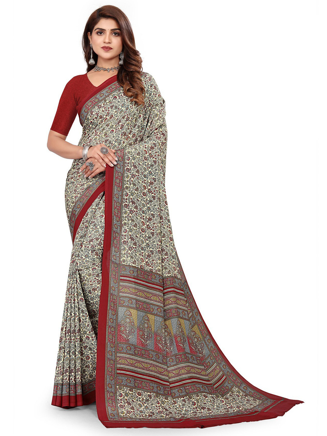 

VIMLA Floral Pure Crepe Saree, Green