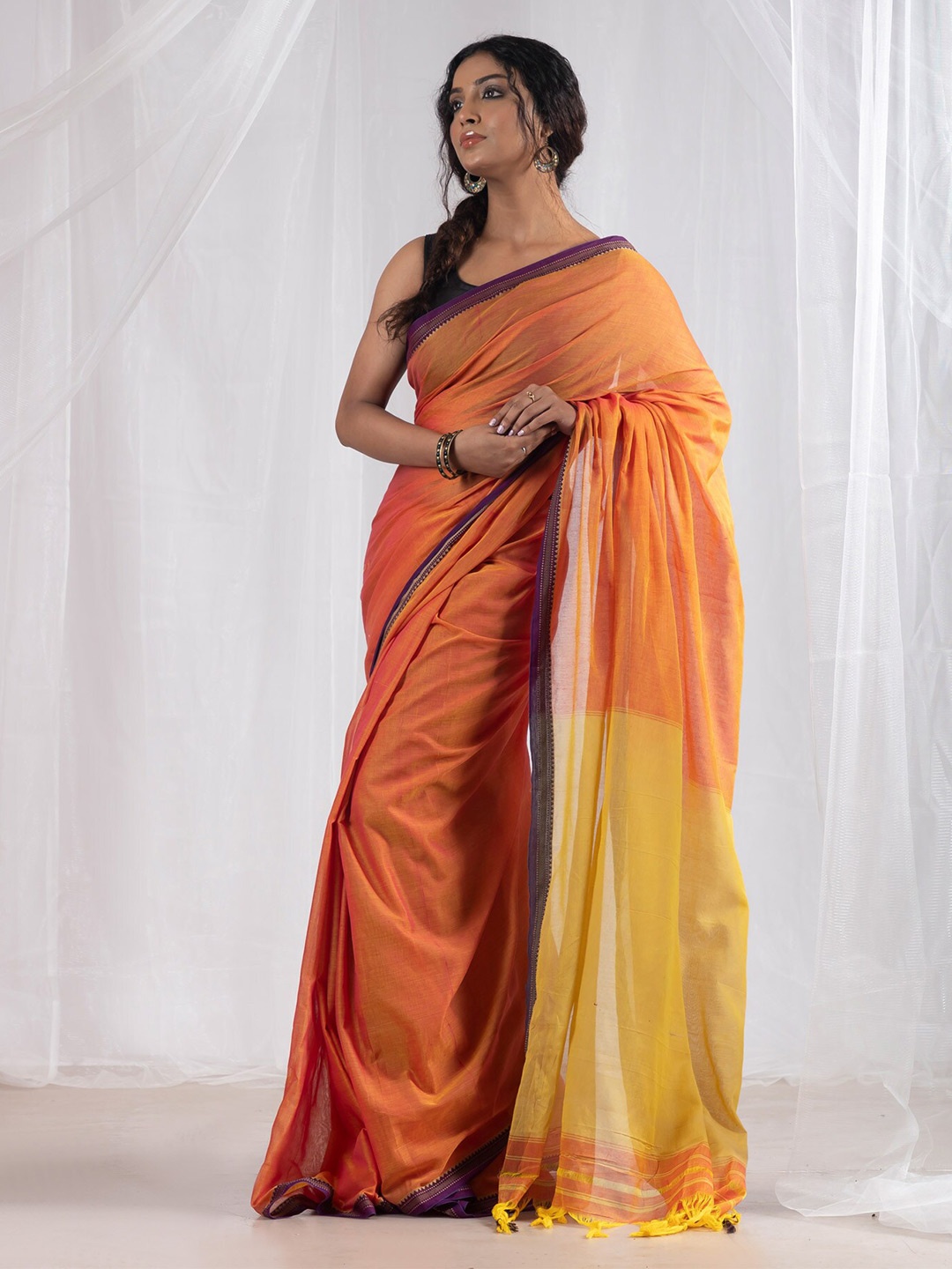 

Unnati Silks Pure Cotton Handloom Narayanpet Saree, Peach