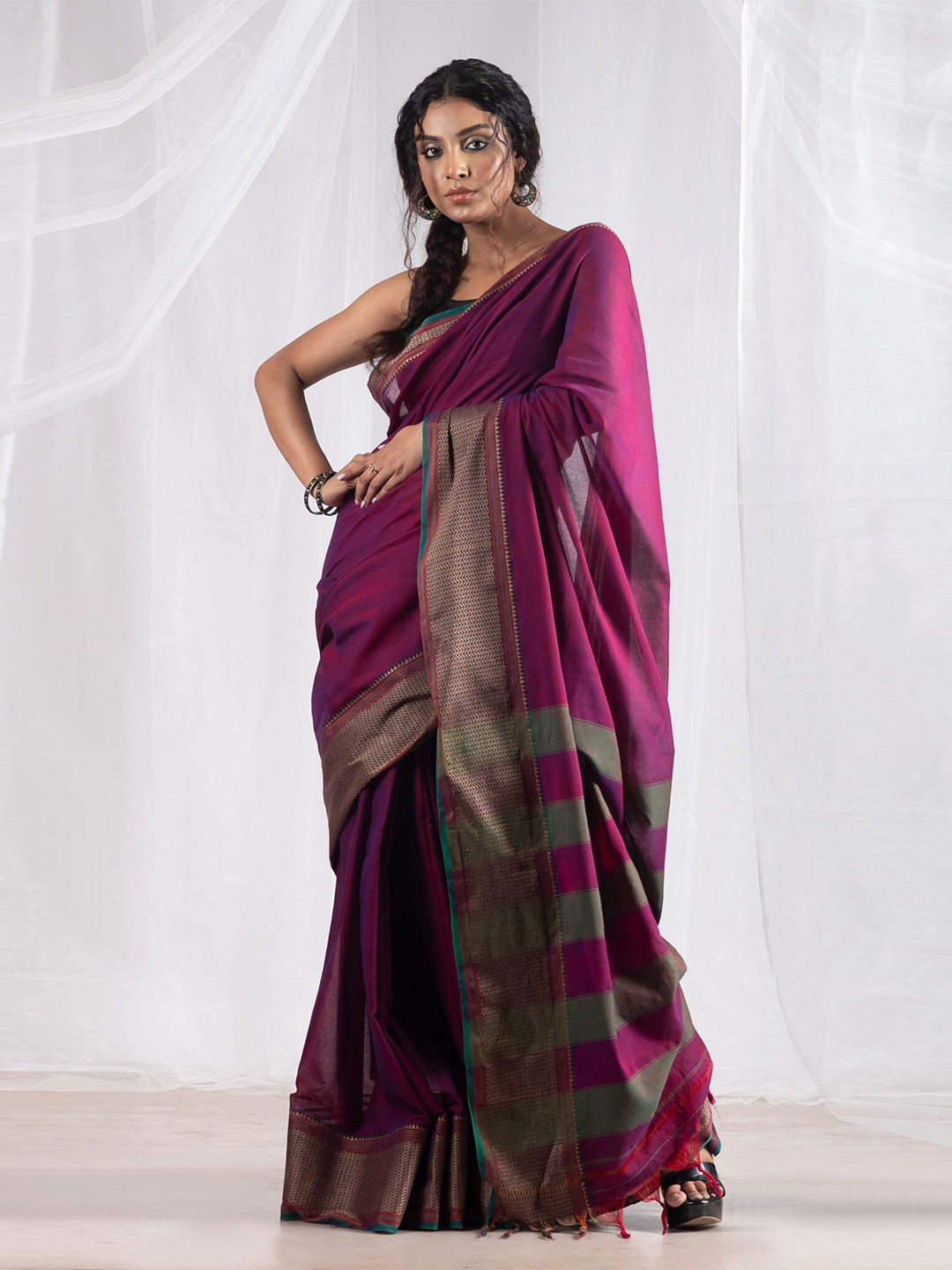 

Unnati Silks Woven Design Zari Pure Cotton Narayan Peth Saree, Pink