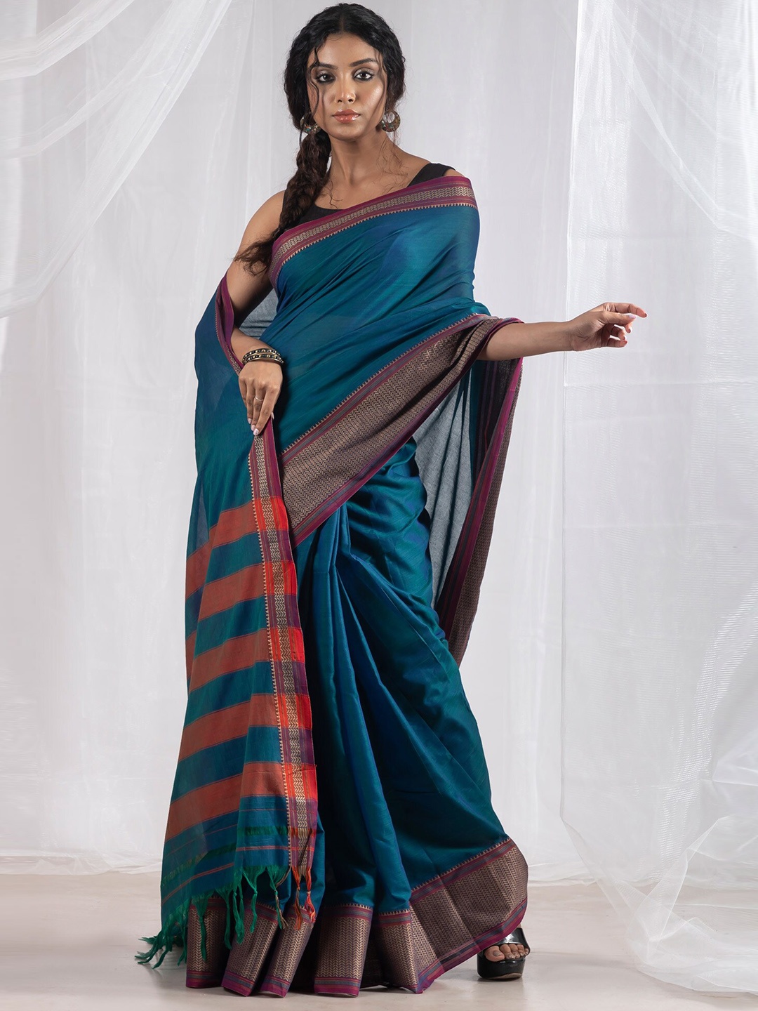 

Unnati Silks Pure Cotton Narayan Peth Saree, Blue