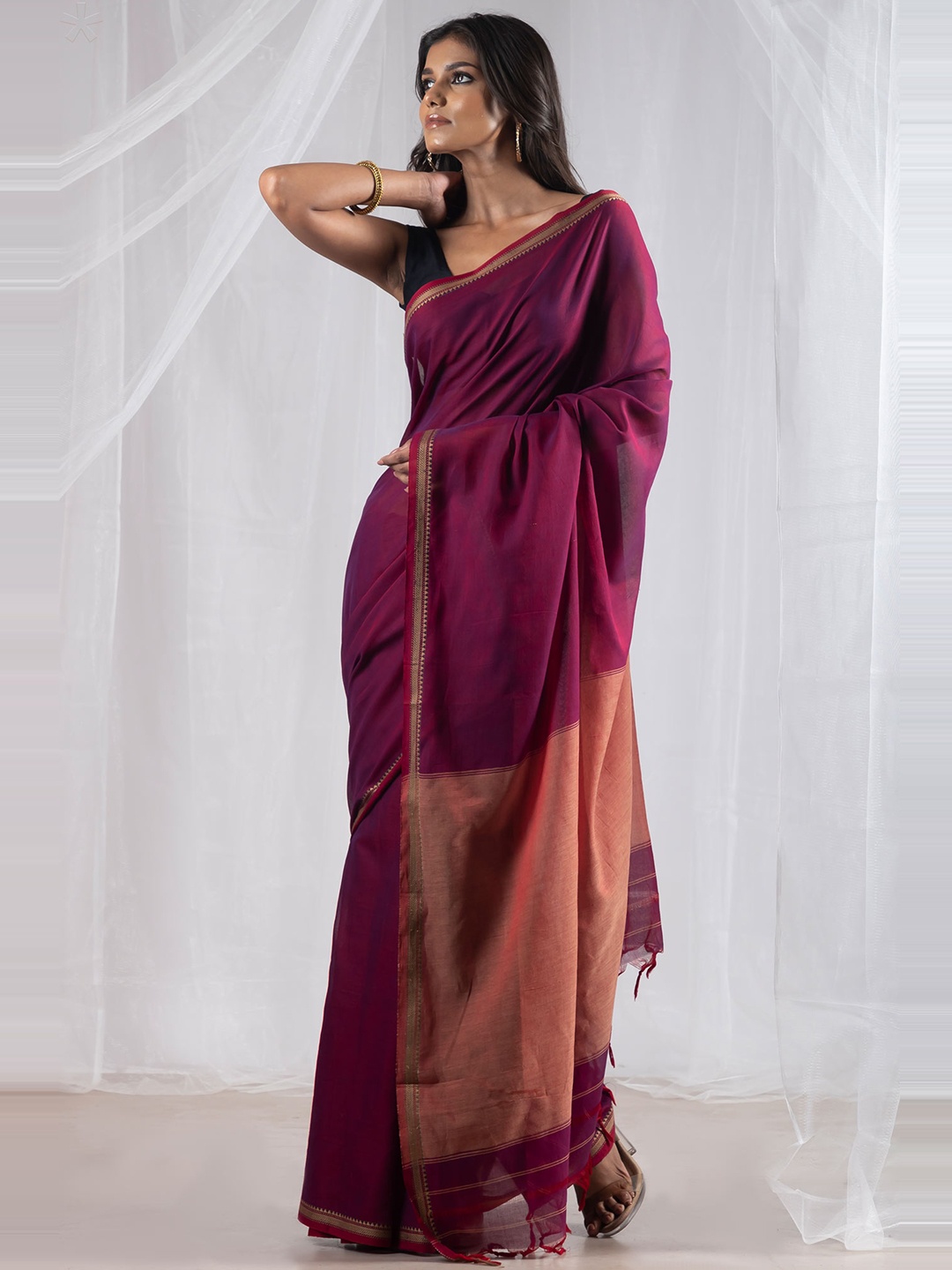 

Unnati Silks Handloom Pure Cotton Narayan Peth Saree, Pink
