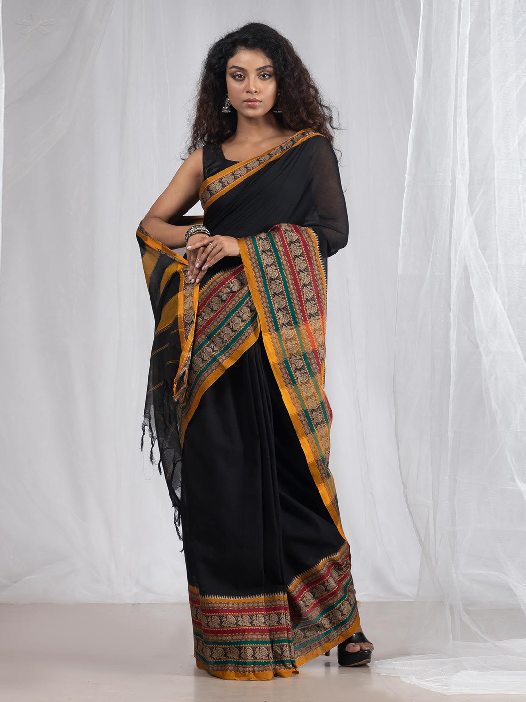 

Unnati Silks Zari Pure Cotton Narayan Peth Saree, Black