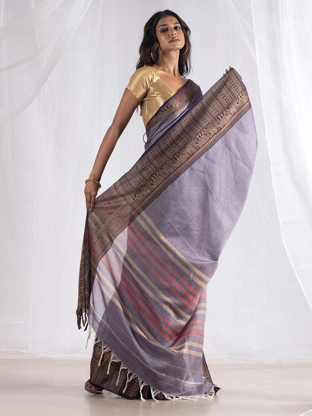 

Unnati Silks Woven Design Zari Pure Cotton Handloom Narayan Peth Saree, Blue