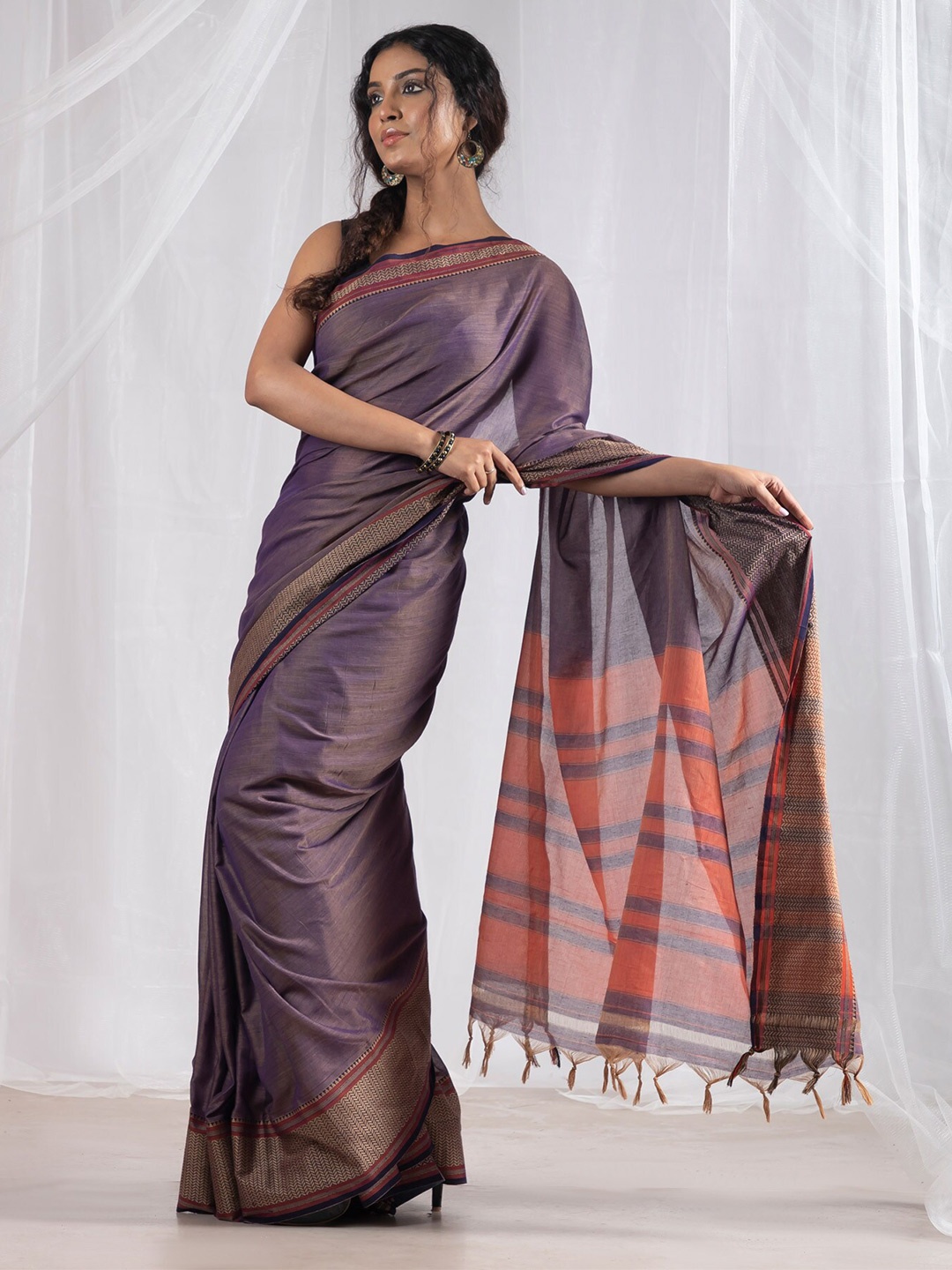

Unnati Silks Woven Design Pure Cotton Narayan Peth Saree, Purple