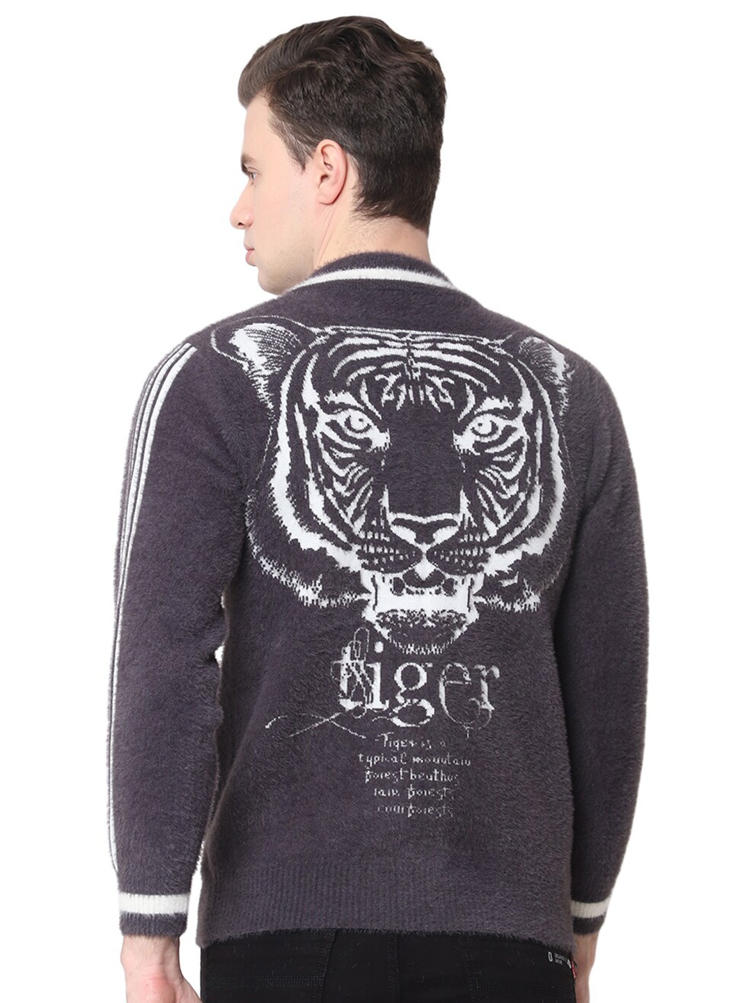 

Zacharias Graphic Printed Wool Front-Open Sweater, Grey