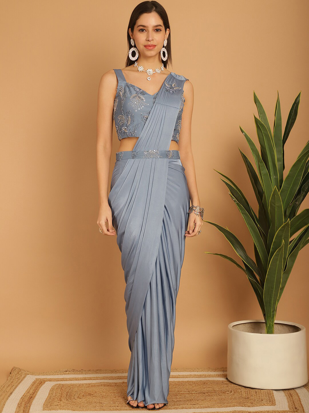 

Grancy Ready to Wear Leheriya Saree, Blue