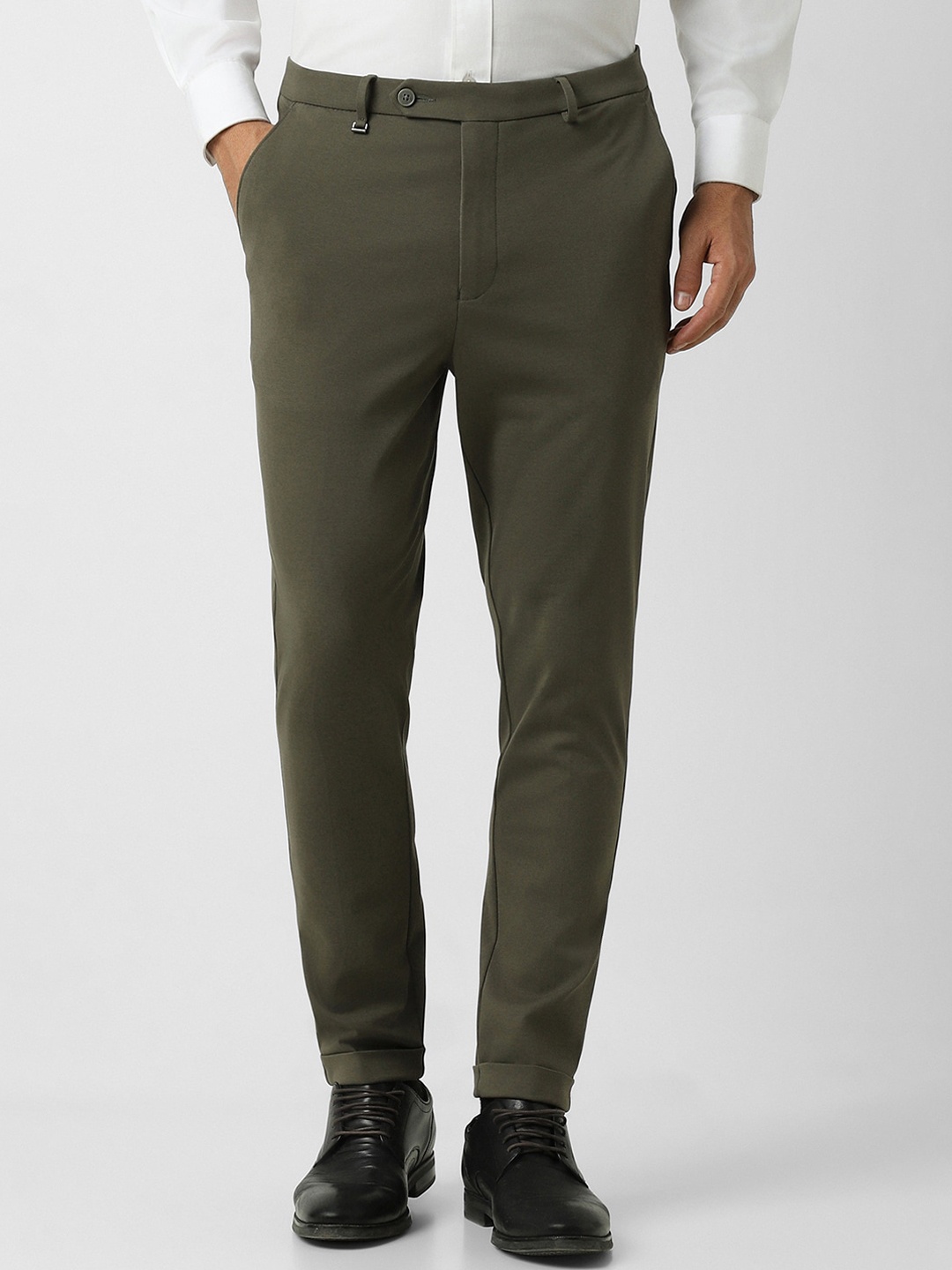 

Van Heusen Men Carrot Fit Formal Trousers, Olive