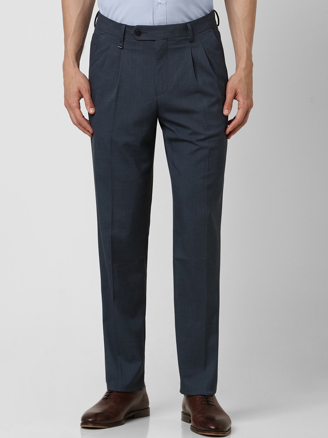 

Van Heusen Men Checked Pleated Formal Trousers, Navy blue