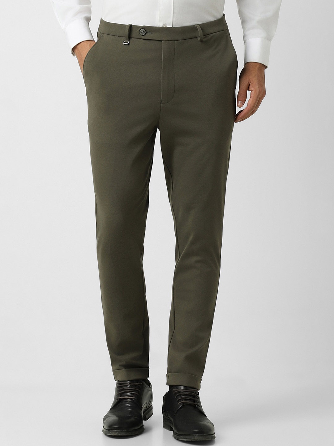 

Van Heusen Men Carrot Fit Formal Trousers, Olive