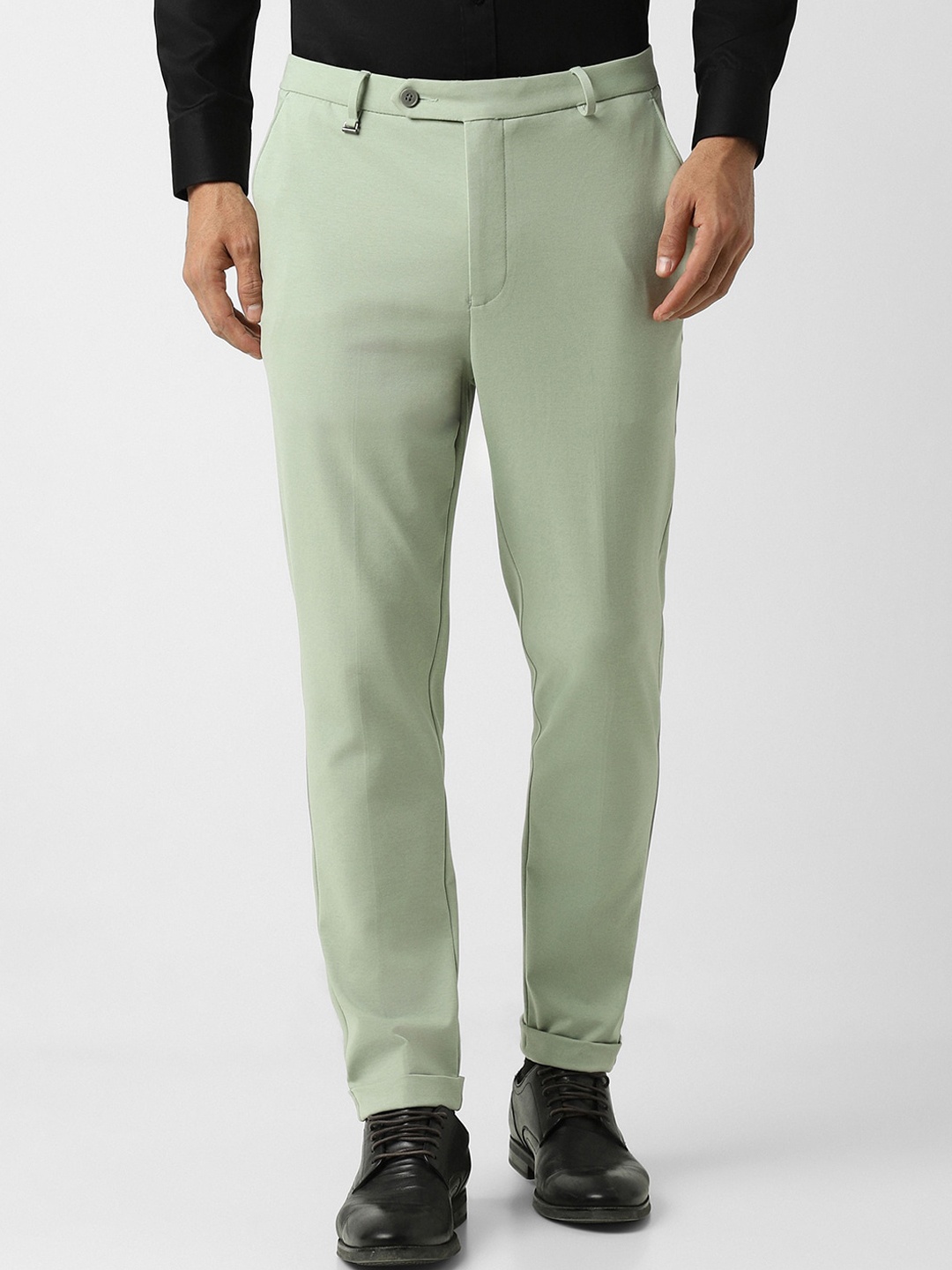 

Van Heusen Men Carrot Fit Formal Trousers, Green