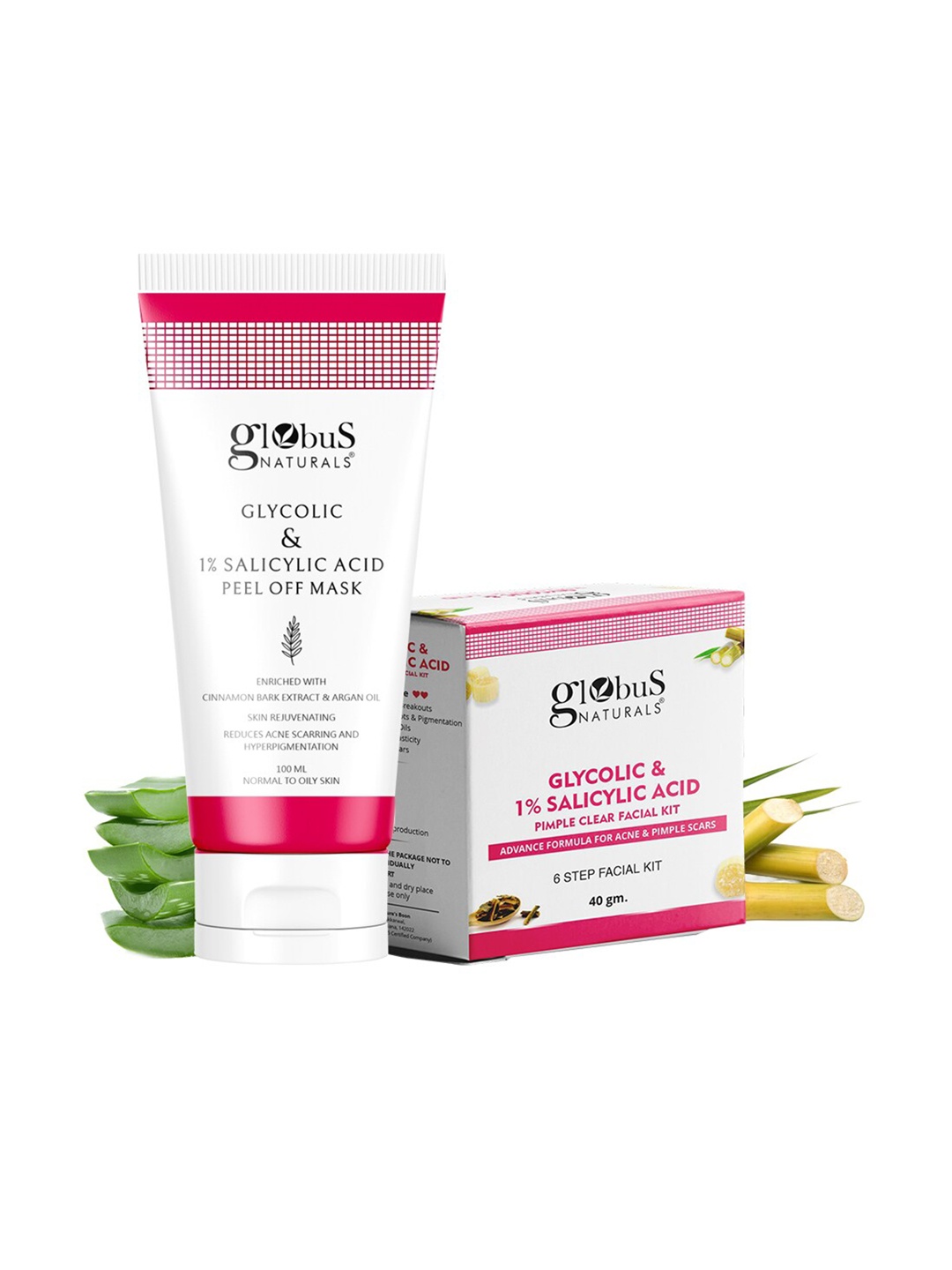 

Globus naturals Set Of 2 Glycolic & 1% Salicylic Peel Off Mask - 100g & Facial Kit - 40g, White