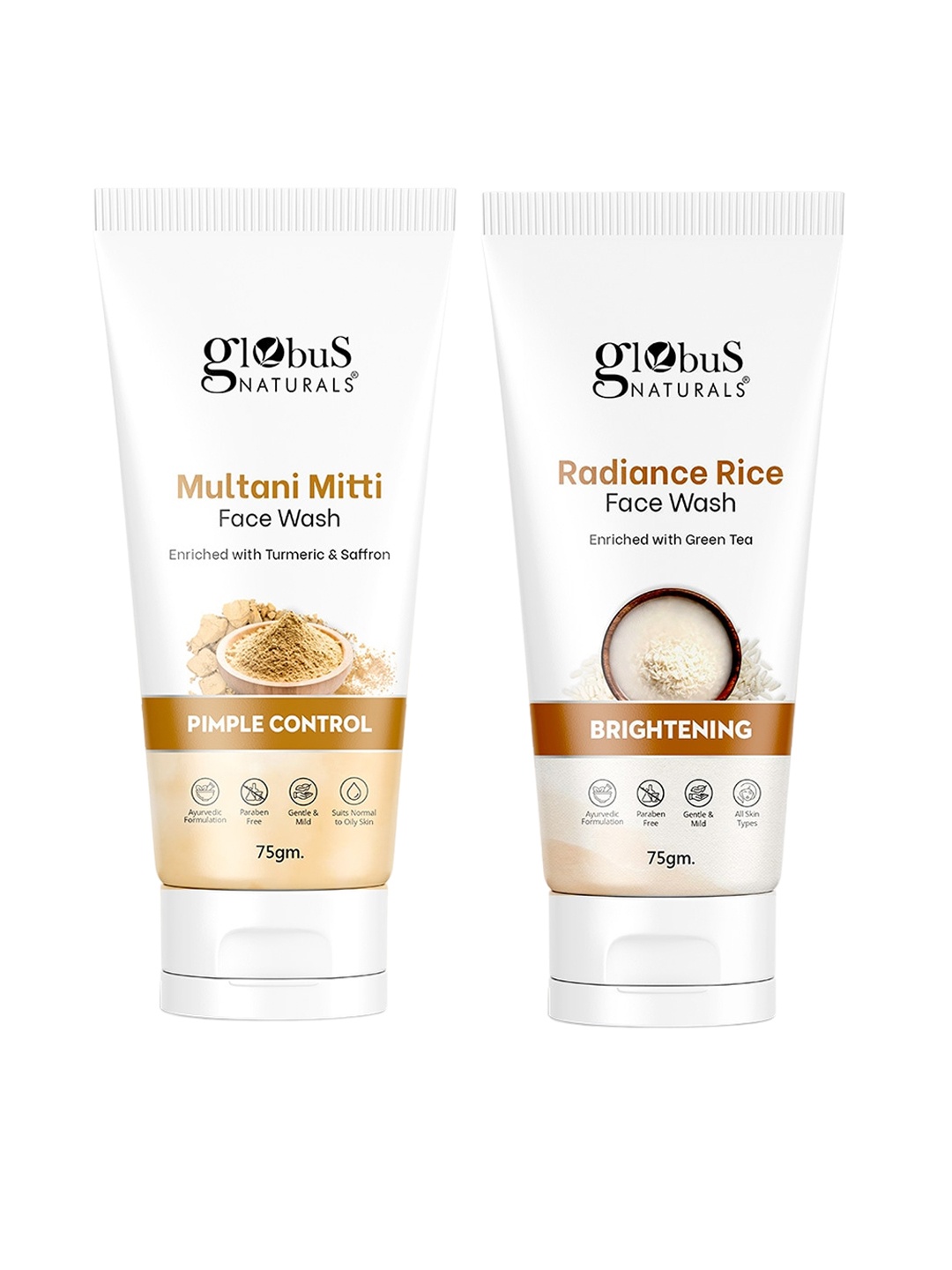 

Globus naturals 2-Pcs Radiance Rice & Multani Mitti Face Wash - 75g Each, Multi