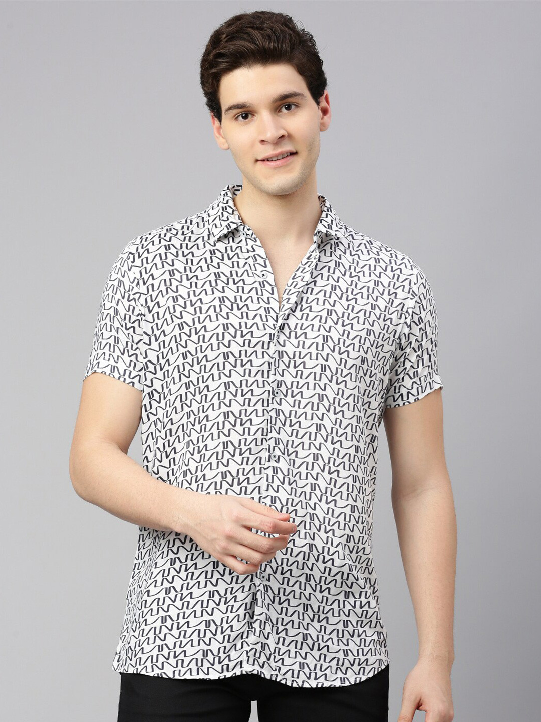 

ZEDD Relaxed Fit Geometric Printed Casual Shirt, White