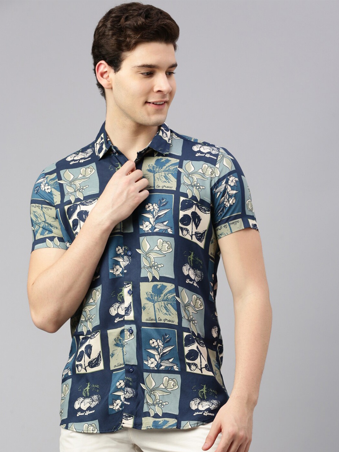 

ZEDD Relaxed Fit Floral Printed Casual Shirt, Blue