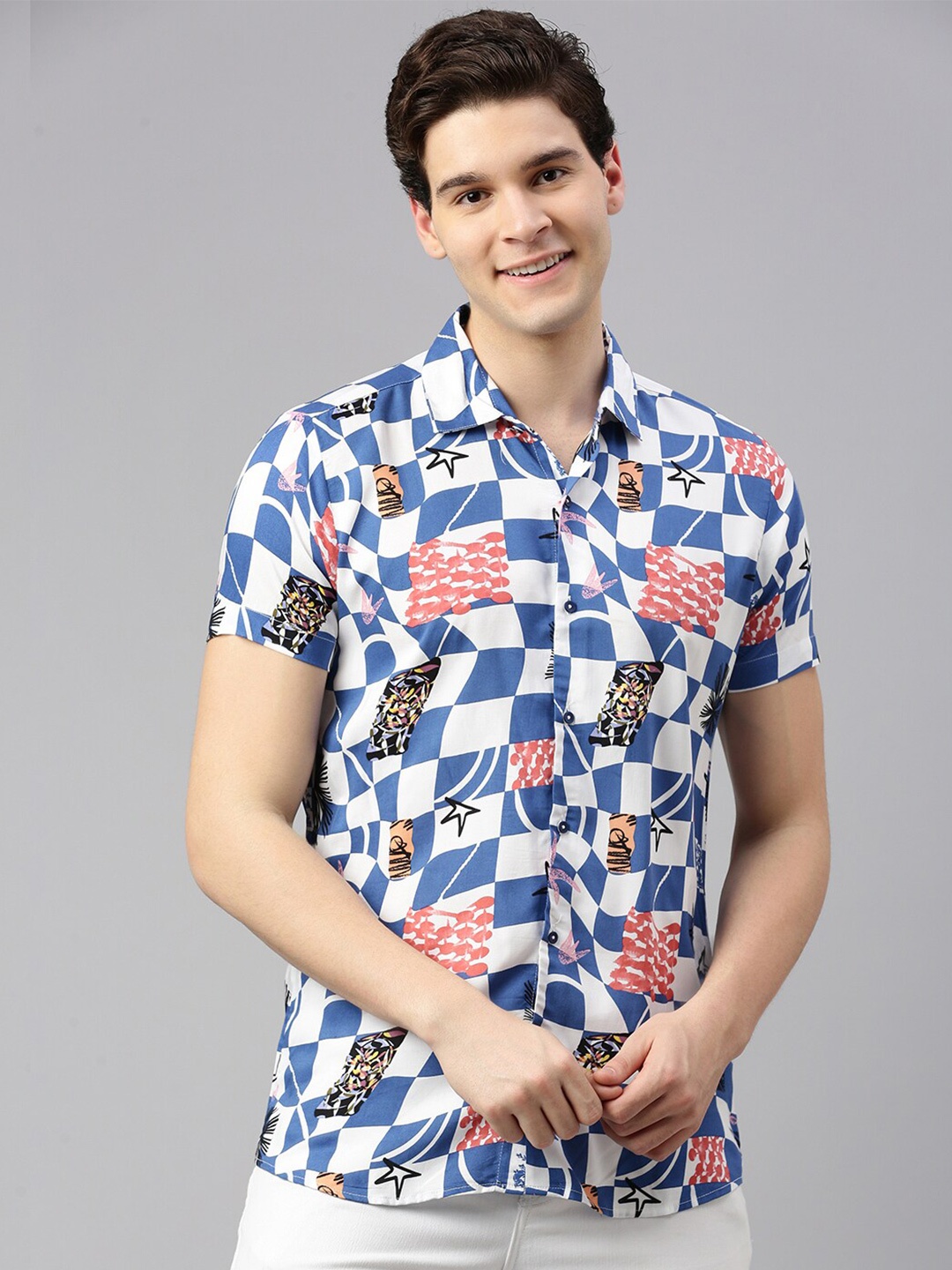 

ZEDD Relaxed Fit Geometric Printed Casual Shirt, Blue