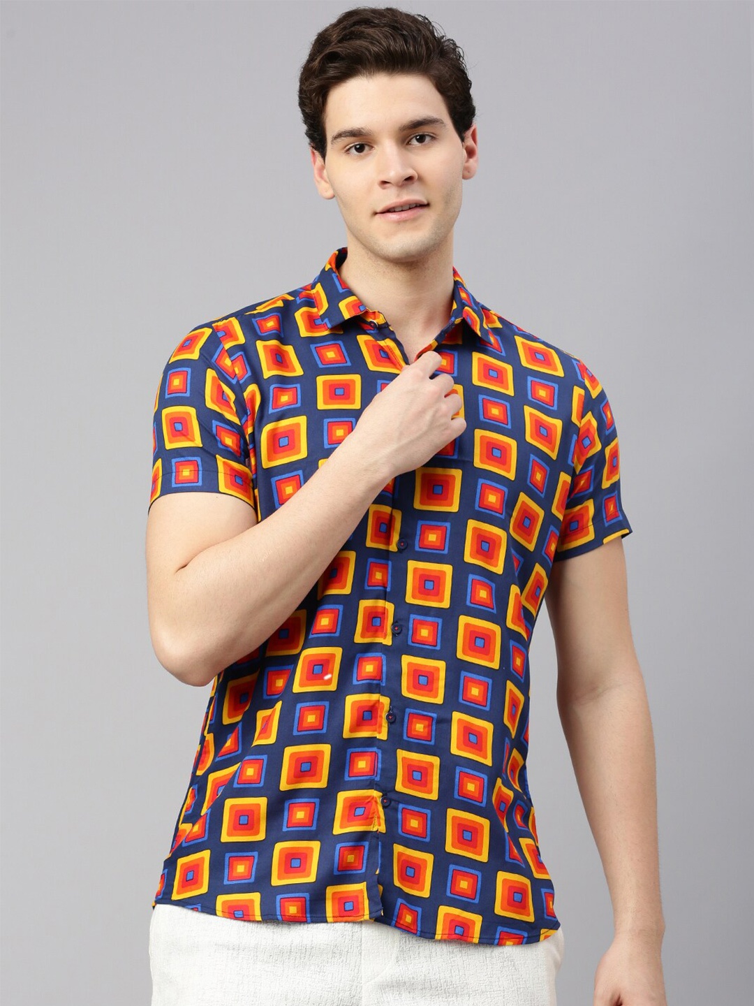 

ZEDD Relaxed Fit Geometric Printed Casual Shirt, Blue